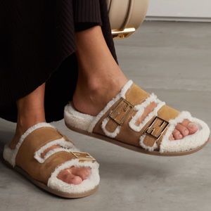Fendi shearling cognac suede sandal slide size 39